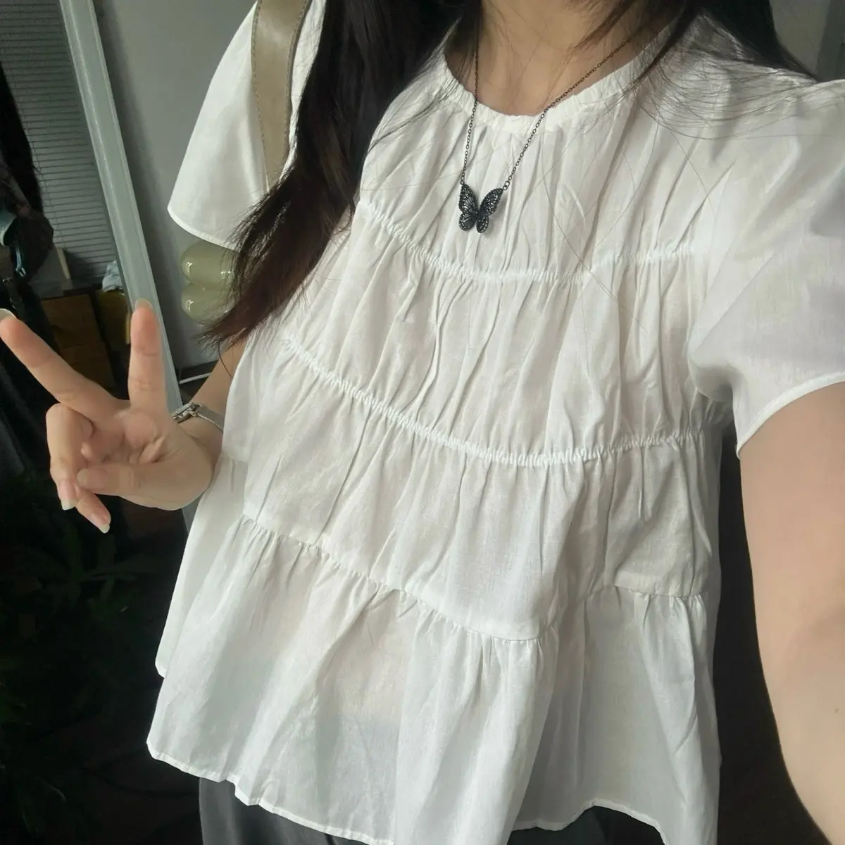 Áo kiểu babydoll thô Hàn Mela - Dob