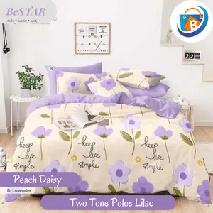Bedcover 1 Set Sprei Lengkap Motiv Peach Daisy Two Tone Lilac New Katalog BeSTAR Bunga Lavender Kombinasi Lilac Polos Bantal Karet Bantal Karet