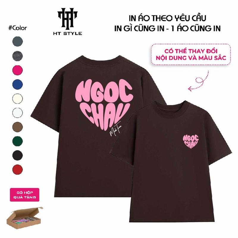 [ÁO IN THEO YÊU CẦU] Áo cotton 1oo% 250gr in tên hình trái tim theo yêu cầu full box 8