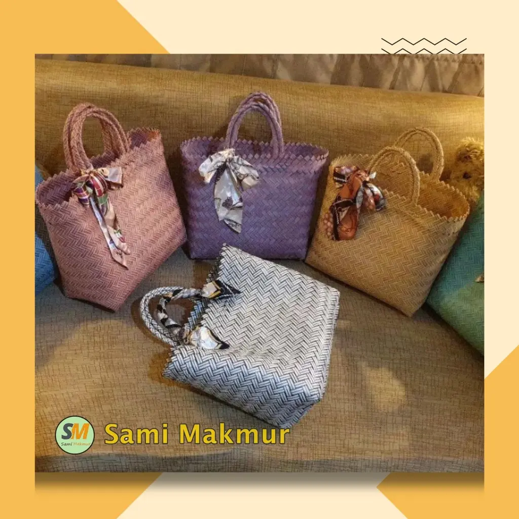 Tas Anyam Plastik LURIK POLOS Ukuran SEDANG (M) untuk Souvenir Hampers Pesta Syukuran Anyaman Tote Tote