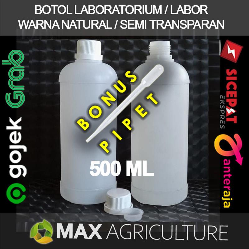 Botol labor 500 ml warna natural semi transparan 1 pcs bonus pipet dan bubble wrap 0