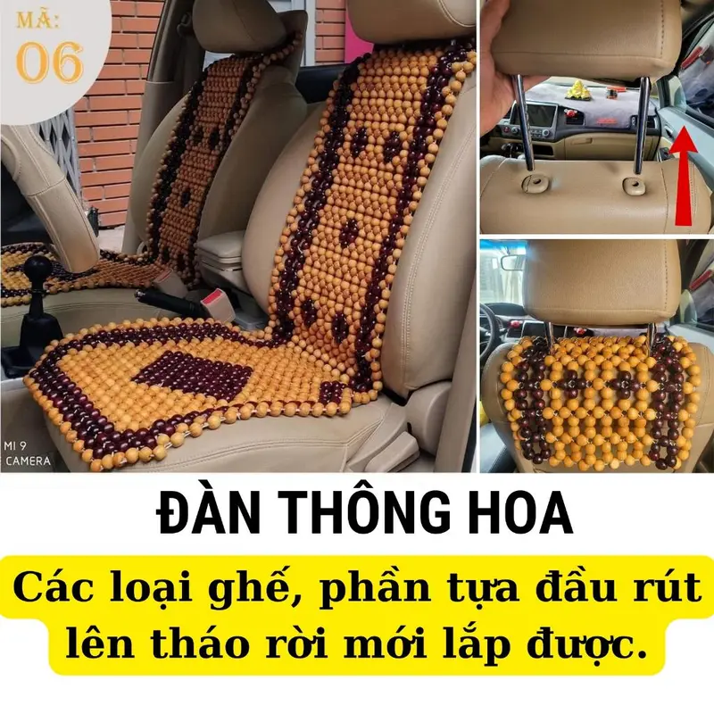 Lót Ghế Ô Tô Hạt Gỗ Thông 100% Tự Nhiên Họa Tiết Đan Hoa Cao Cấp 1