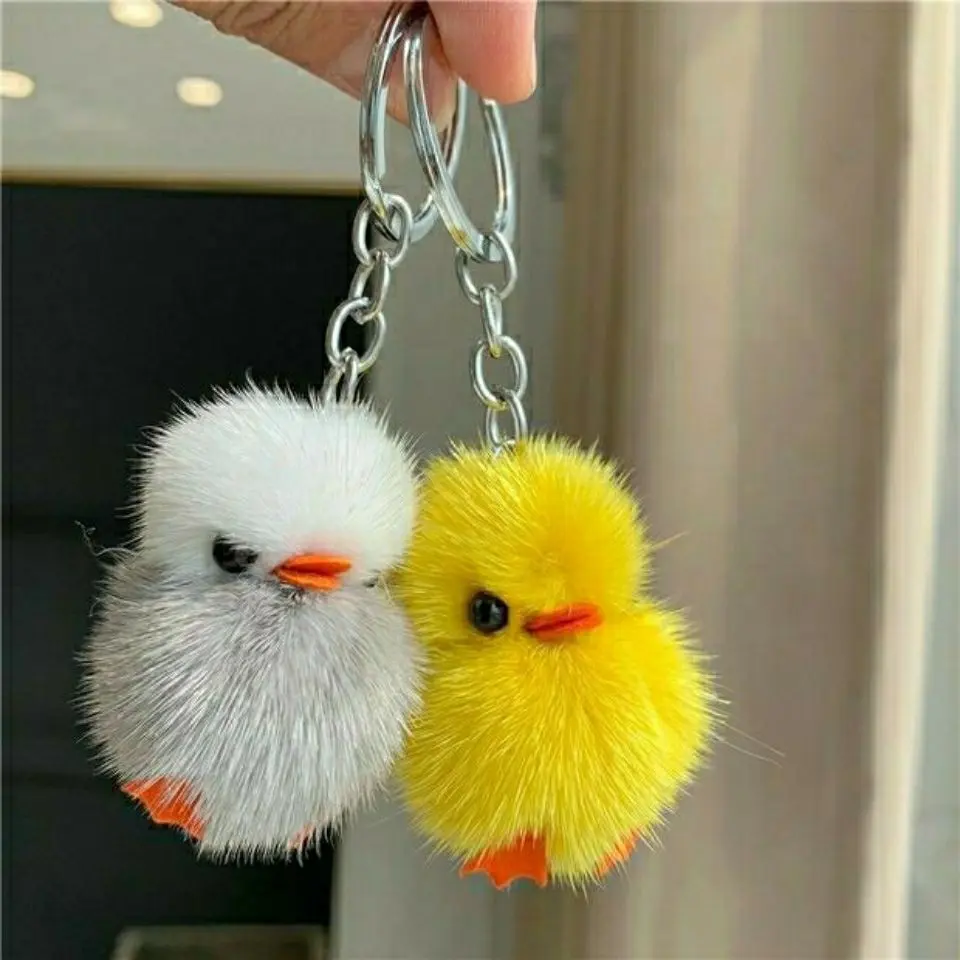 Fashion Mink Fur Duckling Fur Cute Plush Car Keychain Pendant Phone Charm Backpack Decoration,bag charms