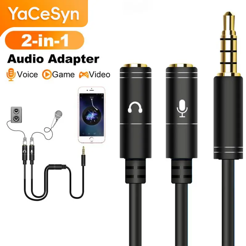 3.5mm Jack Aux Audio Cable Male to Female 1 to 2 Splitter Adapter 4 Pole with Microphone Stereo for PC Headphone Car Speaker Mic