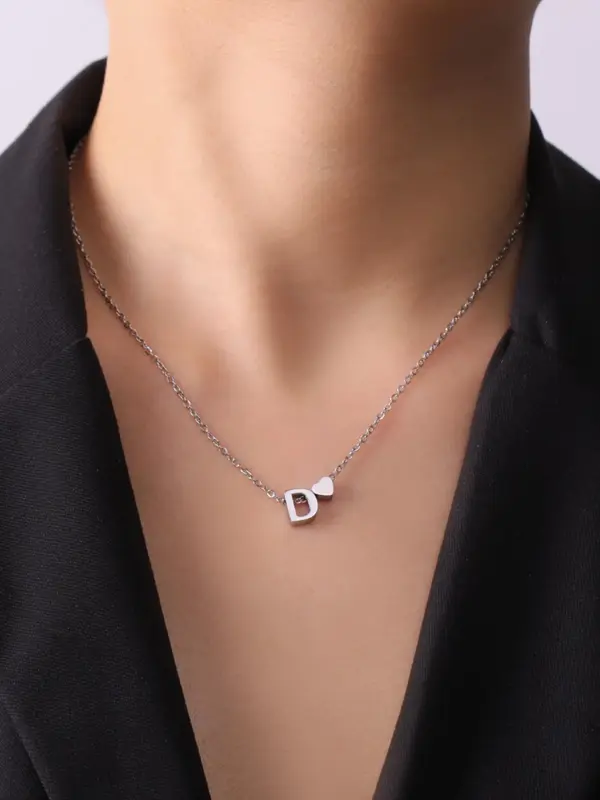 Fashion Letter & Heart Necklace As Gift Ideas, Stainless Steel Dainty Matching Necklace for Women, 2024 Newfashion All-match Vintage Jewelry for Girlfriend, Valentine's Day, Gift handmade  necklace 8