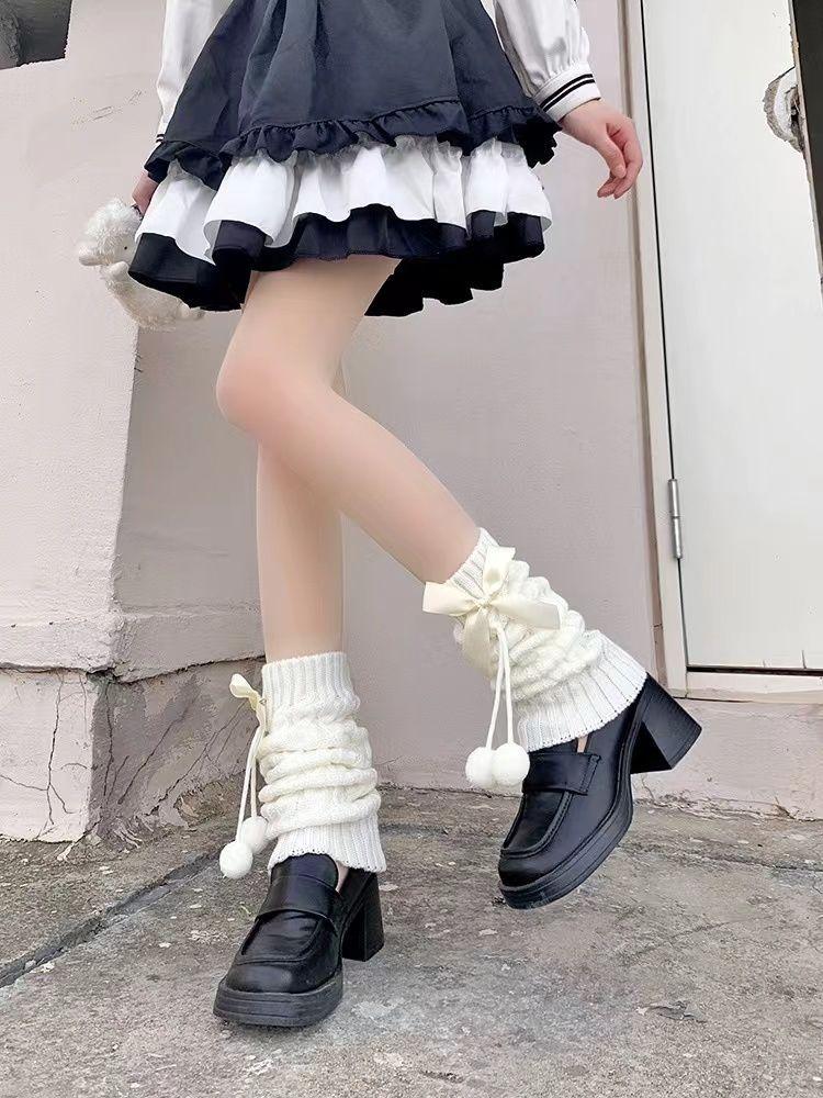 Product Introduction of Tất Chân Phong Cách Lolita, Nhật Bản Và Dễ Thương, Có Quả Bóng Lông, Nơ Cọc, Giữ Ấm Chân, Dành Cho Nữ, Thích Hợp Cho Mùa Thu, Tất Trắng, Nữ 3