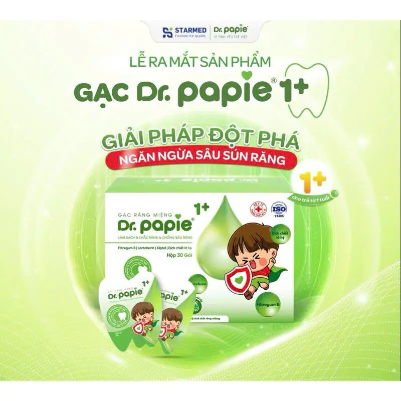 Gạc răng miệng chống sâu răng DR.PAPIE /Hộp 30 gói -llàm sạch khoang miệng Cho Bé từ 1 tuổi