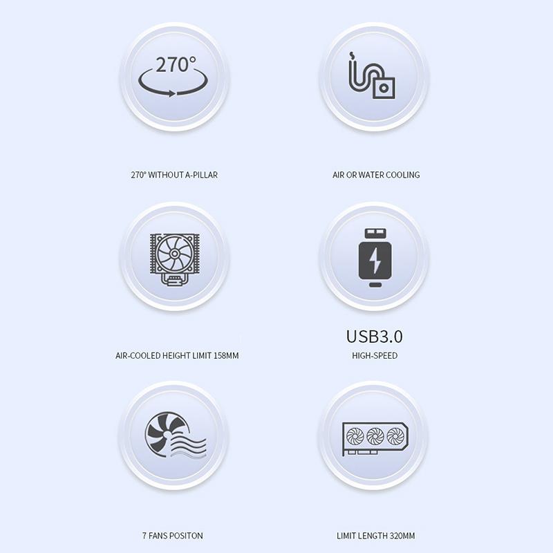 Product Introduction of 270 Degree Glass PC Case Transparent Desktop Computer Tower For M-ATX/ITX Motherboard SSD 7 Air Cooling Fans 320mm Graphic Card 17