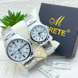 MIRETE Jam Tangan Couple Analog Tipe 9037D Rantai Stainless Water Resistant Free Box Realpict By Dumai.Store Santai Tahan air Kemewahan Bisnis