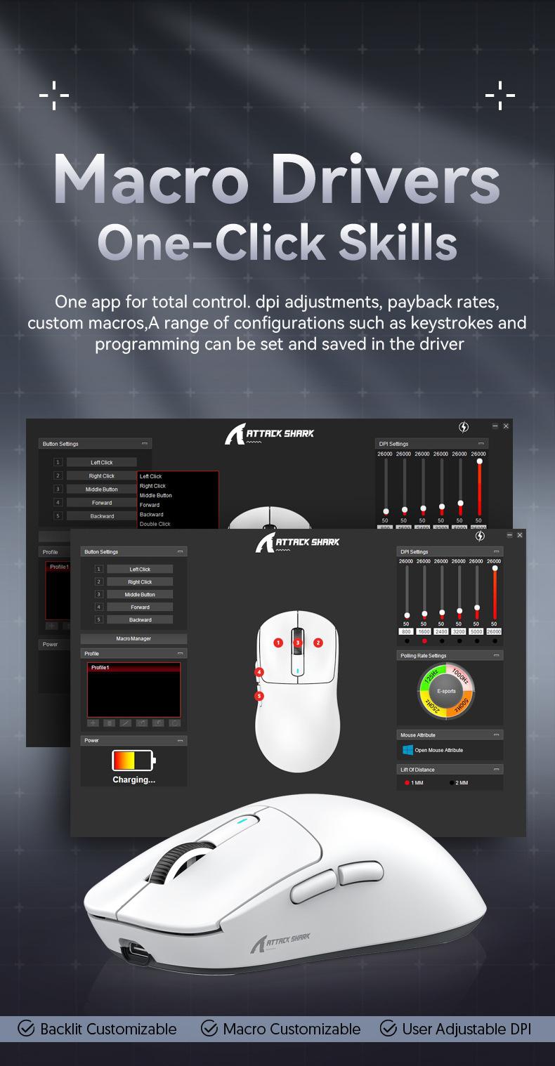 Product Introduction of Original Attack Shark X3 Wireless Mouse Multiple Colors Three-mode Lightweight Design Ergonomics PAW3395 E-sports Gaming Mouse 20