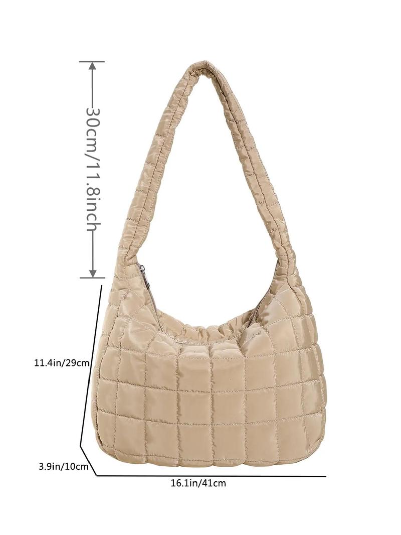 Product Introduction of Women's Solid Quilted Zip Shoulder Bag As Gift, Large Capacity Puffer Shoulder Bag, Minimalist Versatile Crossbody Bag for Daily Use 26