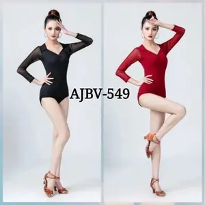 Atasan Lengan Panjang Bodysuit Depan V Atasan Tari Depan V Premium AJBV-549