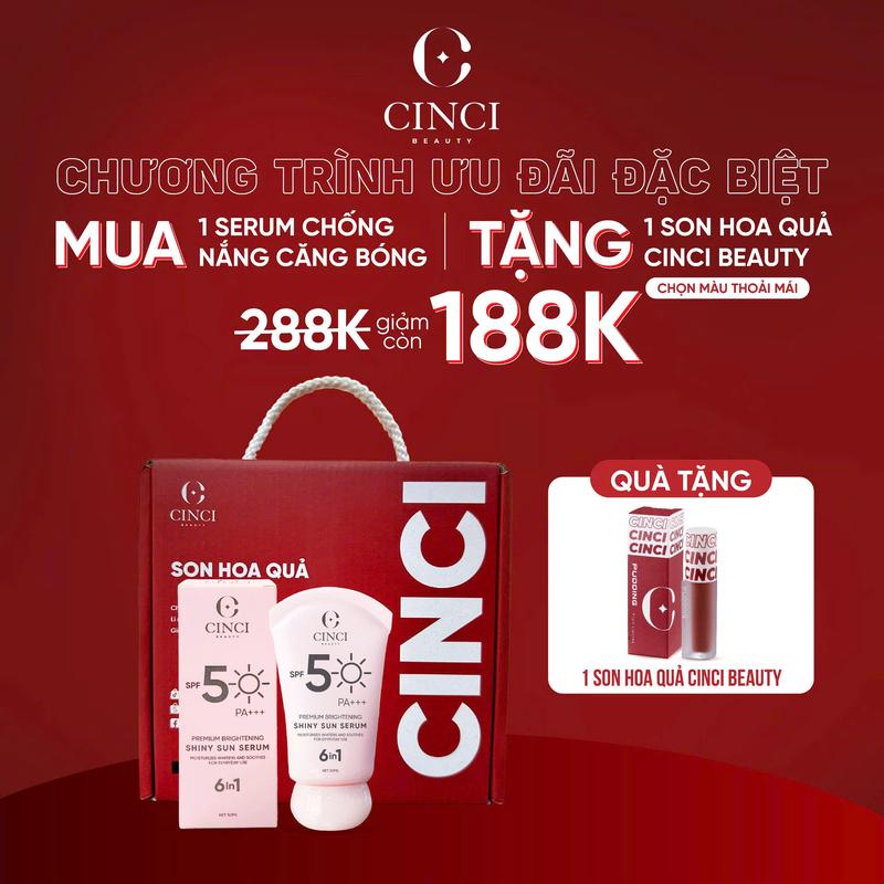 [MUA KCN TẶNG SON] KEM CHỐNG NẮNG DẠNG SERUM CĂNG BÓNG CINCIBEAUTY - LÊN TÔNG NHẸ - KHÔNG BẾT RÍT - MƯỚT MỊN TRÊN DA