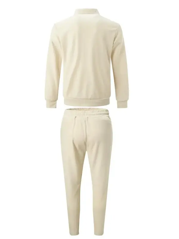 Men's Solid Zip Up Jacket & Drawstring Waist Pants Two-piece Set, Men's Two-piece Outfits for All Seasons 5