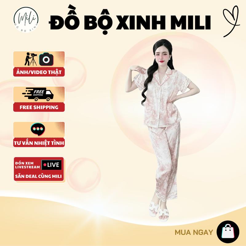 ĐỒ BỘ PIJAMA, Tay Ngắn Cổ Vuông, ĐỒ MẶC NHÀ, ĐỒ NGỦ NỮ. Cổ Áo Vuông Nhọn. QUẦN DÀI CÓ TÚI. VẢI LỤA LATIN CAO CẤP. HOẠ TIẾT HOA LÁ, LOANG RỪNG. Women Voi Sen Nho
