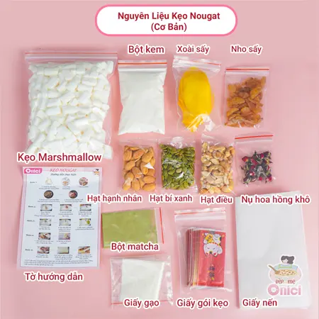 Set Nguyên Liệu Làm Kẹo Nougat CƠ BẢN [set 40 viên 2 vị] Bếp Của Mẹ ONICI - kèm công thức nấu & Quà Tặng 3