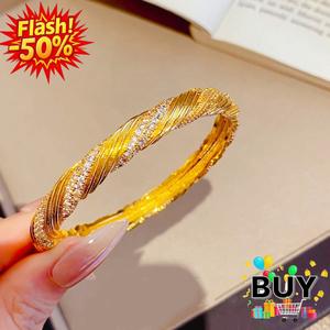 สร้อยข้อมือผู้หญิง ไม่เป็นสนิม แหวนเปิด ชุบทอง 24K ไม่ซีดจาง ฝังเพชร คุณภาพระดับไฮเอนด์ ของขวัญเครื่องประดับสุดวิจิตร สีทอง