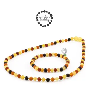 Amber Buddy | XB54M1M Kalung & Gelang Amber Dewasa Multicolour Yellow Matte - 42cm & 18cm