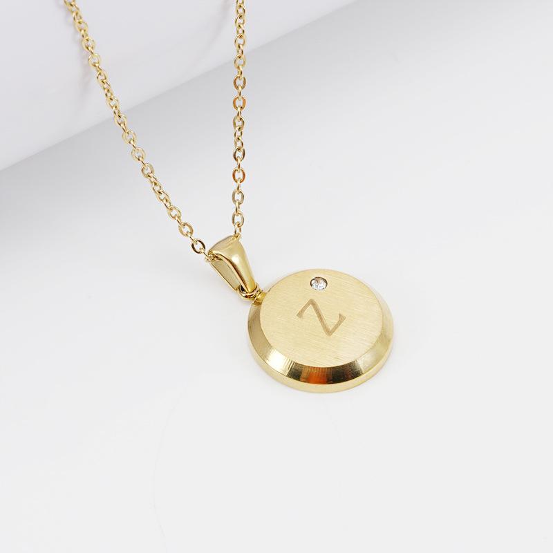 Product Introduction of INS Stainless Steel 26 Beaded Letter-Printing Necklace Female 18K European and American round Simple English Titanium Steel Pendant Jewelry 10