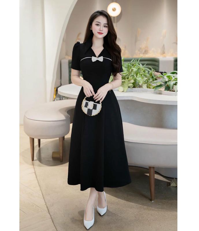 Đầm Váy Dáng Dài Cổ Trụ Phối Nơ Thời Trang Nữ váy xinh nhẹ nhàng