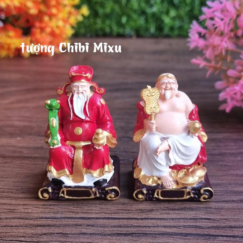 Bộ đôi tượng Thần Tài Thổ Địa 4.5cm - trưng bày bàn thờ Thần Tài Ông Địa mini Giàu có Quà tặng Đồ trang trí Decor Decor Phòng Trang Trí Nhà Phòng Khách Đồng