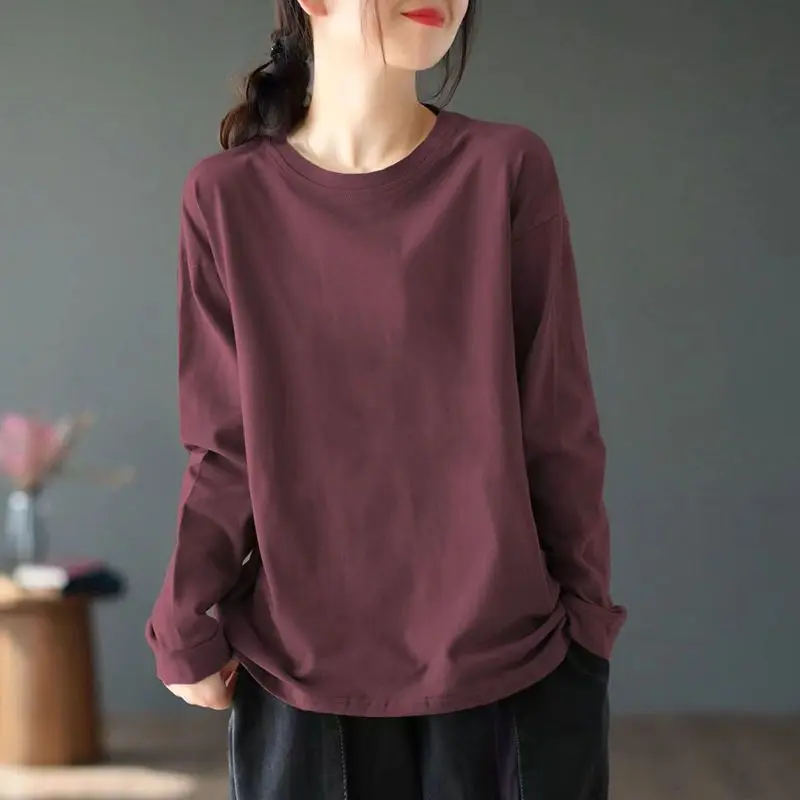 Áo Thun Dài Tay, Màu Trơn Dành Cho Phụ Nữ, Dáng Rộng Vừa Vặn, Bó Sát, Cổ Tròn, Phong Cách Thường Ngày Áo Ngoại Cỡ Thích Hợp Cho Bé Gái Ngoại Cỡ Hàng Mới Về Mùa Xuân 2024