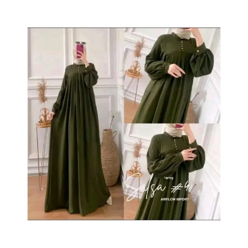 Salsa Dress Premium Gamis wanita  Muslim  Mewah  Kain  Crinkle airflow Dress premium Cantik  Kancing  Ibu  busui frendly Simple 5
