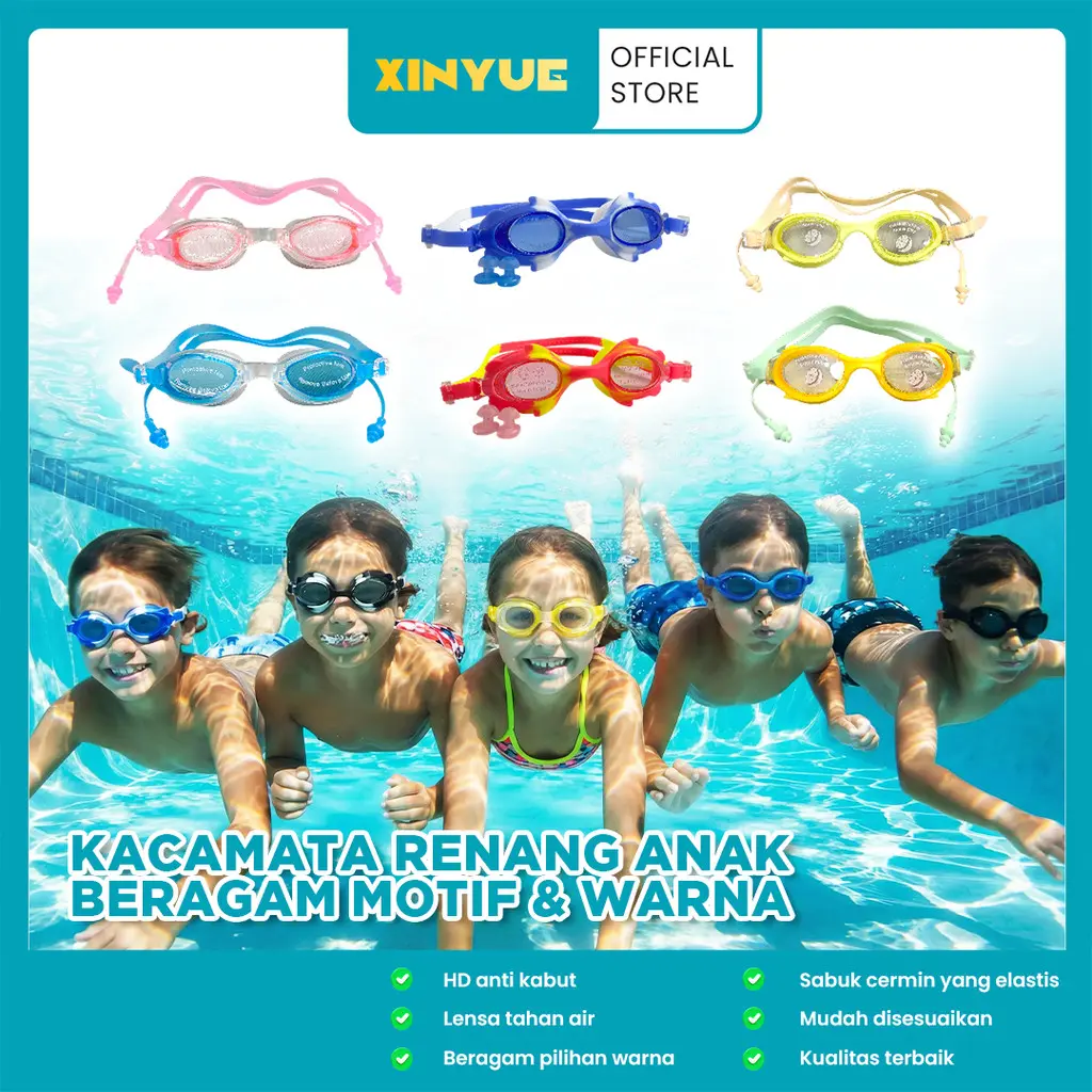 Kacamata Renang Anak Anti Fog & UV dengan Kotak Penyimpanan dan Penutup Telinga Warna Pilihan