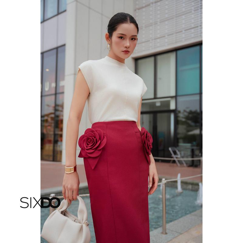 Chân váy bút chì phối hoa 3D SIXDO 3D Flower Woven Midi Skirt