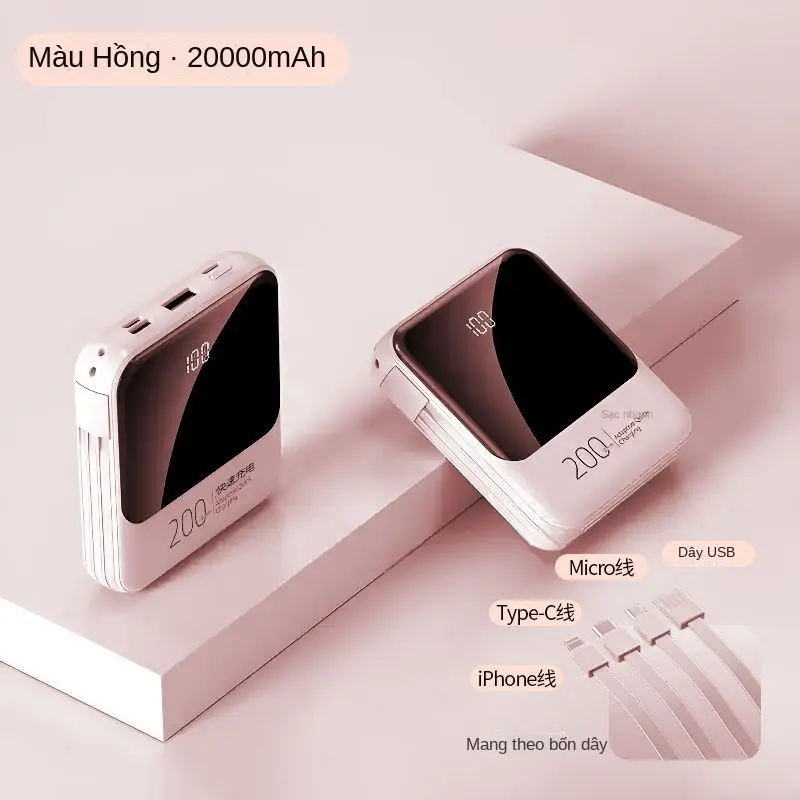 Sạc Dự Phòng Sạc Nhanh, 30W, Dung Lượng Lớn 20000mAh, Cầm Tay, Thông Dụng Cho Nhiều Loại Điện Thoại, Sạc Hình Mèo, Kèm Cáp Tích Hợp