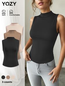 YOZY Women's Solid Mock Neck Tank Top, Casual Sleeveless Top for Summer, Ladies Clothes for Daily Wear