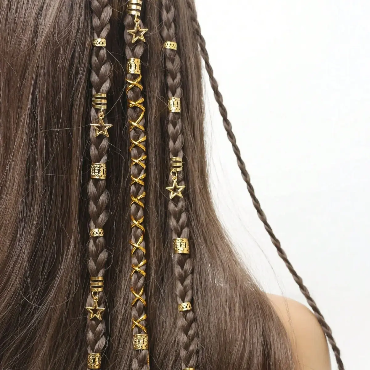 36pcs star pendant decorative hair ring accessories hollow beads braided hair ring clip wrapped rope lock metal decoration