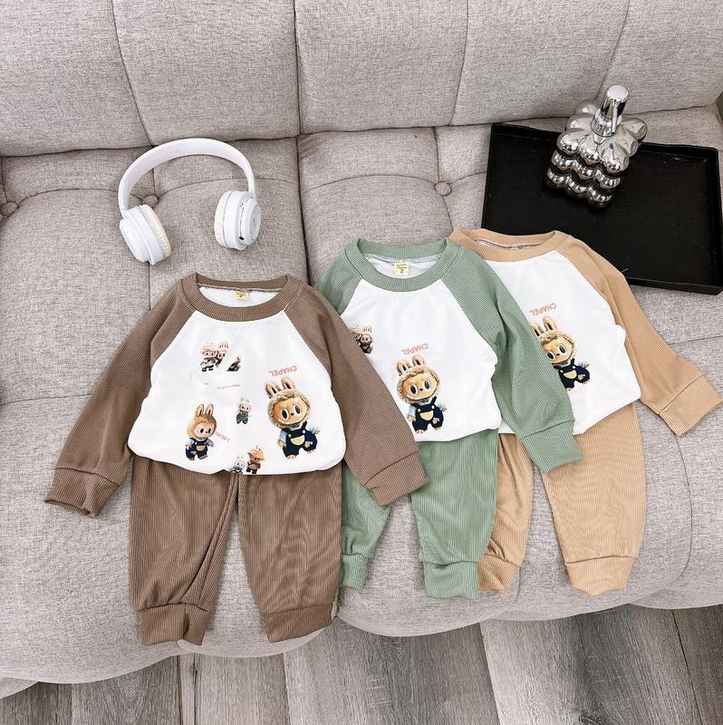 Combo 4 bộ thun tăm Labubu cho bé trai 7-20 kg, bộ dài tay thu đông bé - Sandal combo  4 bolabubu Dép Sandal combo  5 combo  5