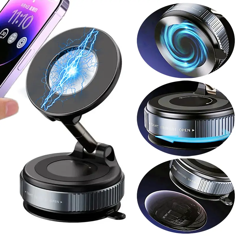 720 °   Rotating Car Phone Stand Mechanical Vacuum Suction Cup Strong Magnetic Adsorption Bracket Navigation Universal Holder