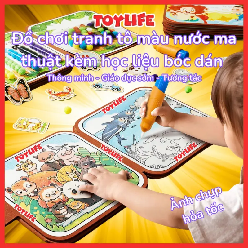 Đồ chơi tranh tô màu nước ma thuật kèm học liệu bóc dán nhiều chủ đề cho bé bộ tập vẽ tranh màu nước trẻ em TOYLIFE