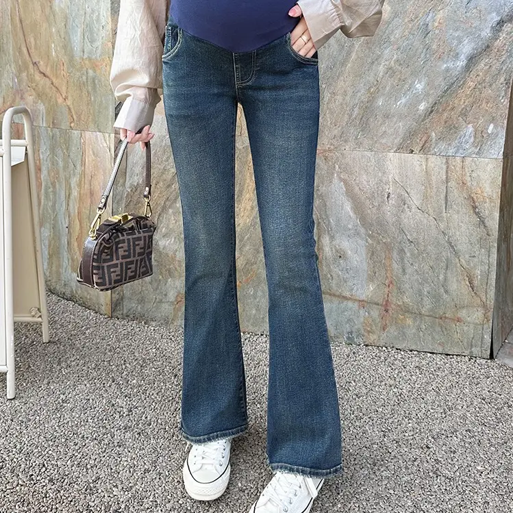 Quần jeans bầu ống loe dáng dài co dãn thoải mái cho mẹ bầu suốt thai kỳ Váy Bầu Đầm Bầu Kem Voi 1