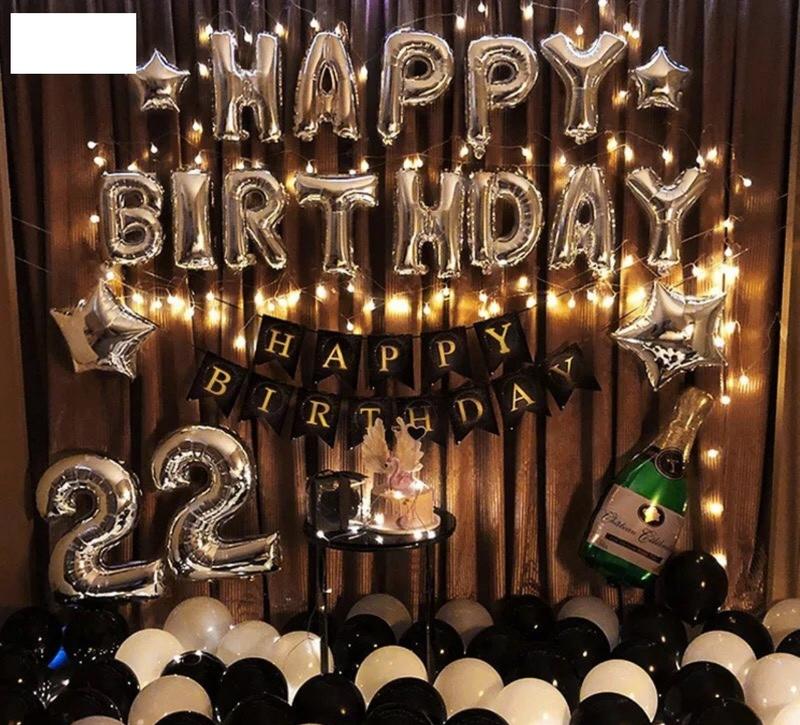 Set Bóng Sinh Nhật Happy Birthday Sang Trọng + Bóng Số Tuổi Tặng Đèn Led