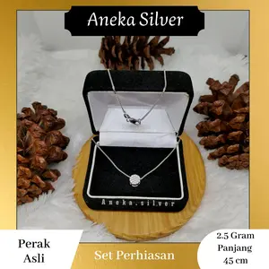 Kalung Itali Santa + Liontin Slip Cor Bulat Mata-Mata, Perak 925