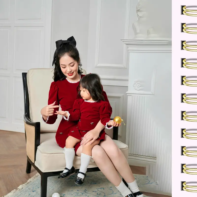 [Đầm Dự Tiệc] Set Váy Đôi Mẹ Và Bé Thiết Kế JENNA DRESS Đính Nơ Váy Nhung Bé Gái 1,2,3,4,5 Tuổi MOGIHOUSE 5