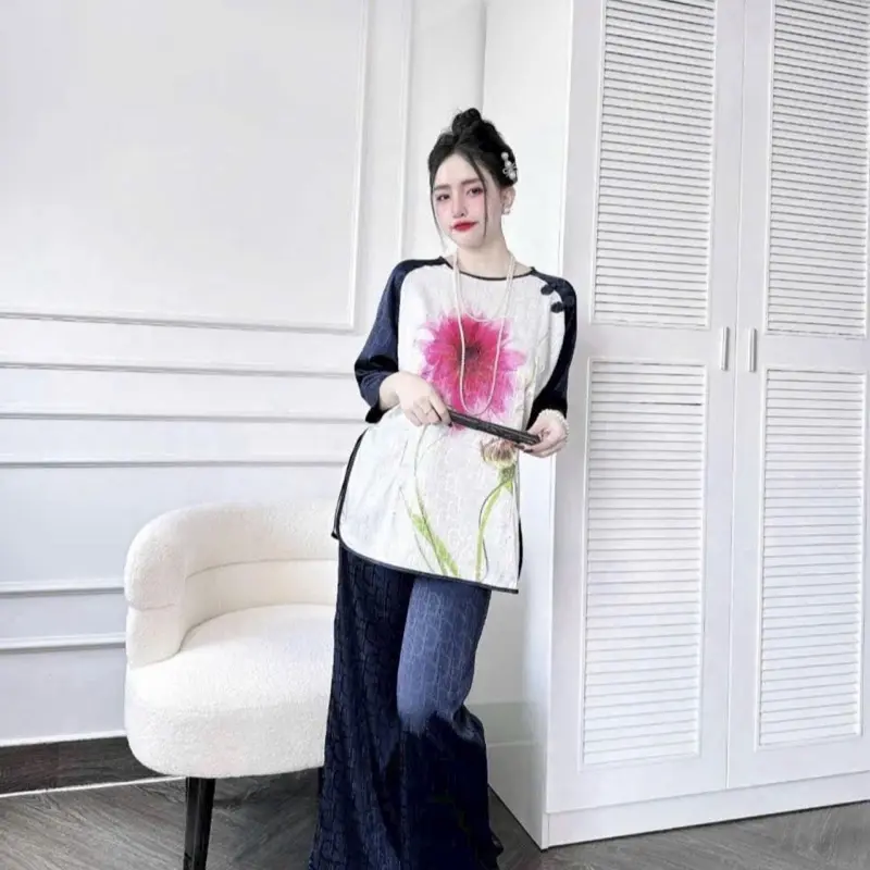 Set bộ lam đi chùa Bộ phap phục lễ chùa bộ lụa xước phối tay áo lỡ vải voan tơ mềm size 40-60kg