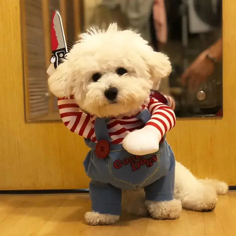 Dog With A Knife Funny Clothes And Deadly Doll Transform Into Dress Teddy Shiba Inu Cat Small, Medium Large