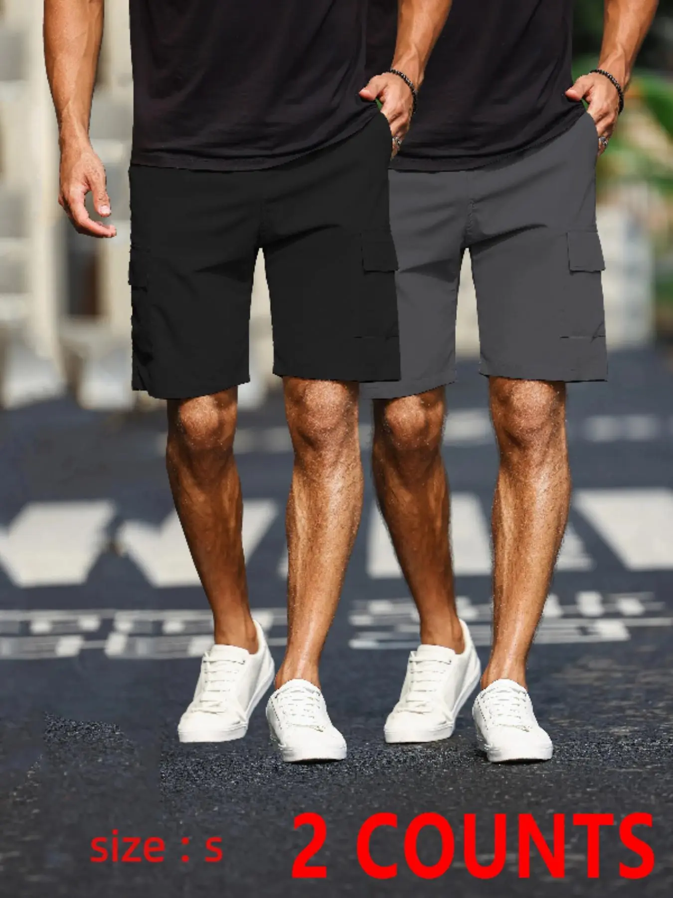 Men's Solid Multi-pocket Cargo Shorts Set, Regular Fit Casual Shorts Set for Summer, Fashion Men's Bottoms for Daily Wear