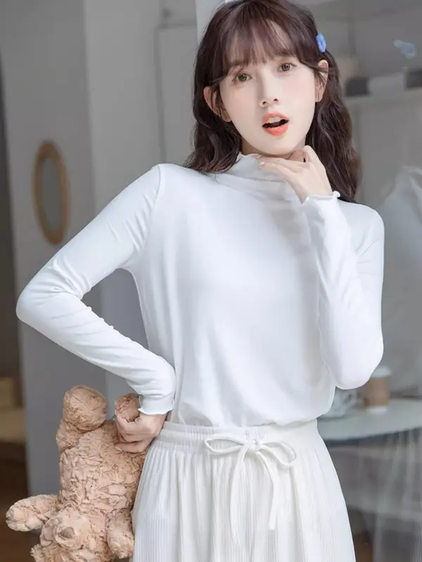 [SIZE XS-2XL] Ms145 Áo thun nữ cao cổ tròn giữ nhiệt BIGSIZE viền sóng Women Top 6