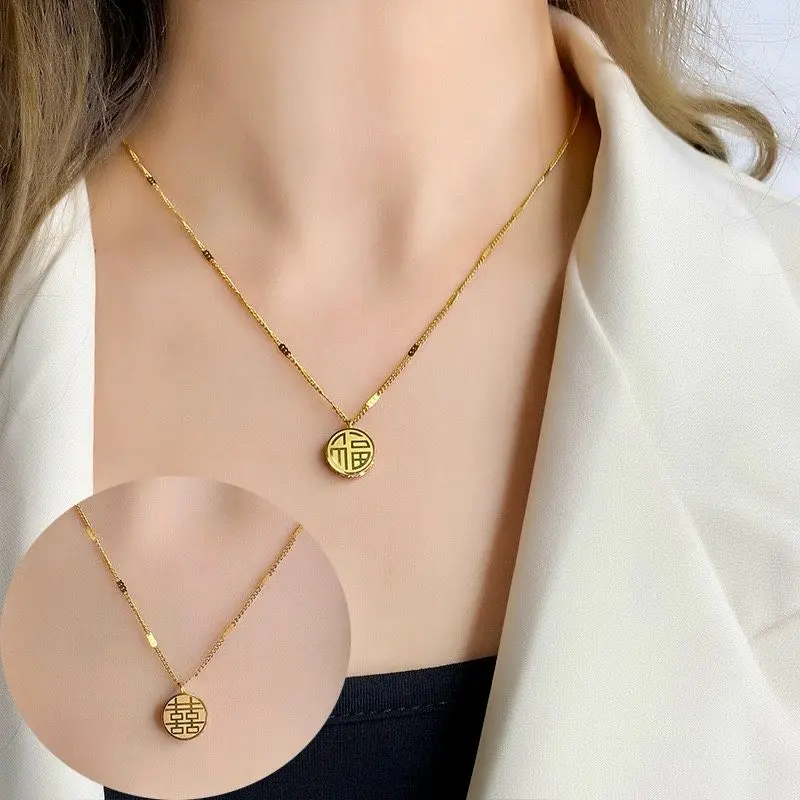 【BELI 1 PCS KALUNG GRATIS 1 CINCIN】Kalung Hoki Bulat Gold Perempuan Titanium Terlaris Anti Luntur | Kalung Wanita Simple Elegan Perhiasan Kekinian 2