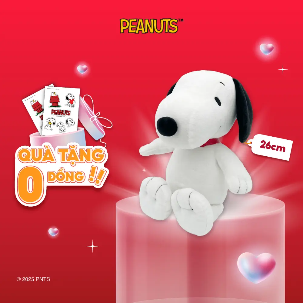 Gấu bông Snoopy mềm mịn cao 26cm chính hãng tặng sticker