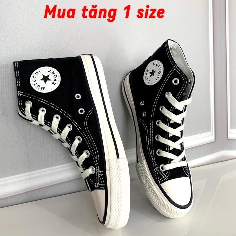 Giày Nam Nữ Cổ Cao Vải Canvas (Mua tăng 1 size vì giày fom nhỏ )Đế Bằng Shoes Sneaker Cao Su
