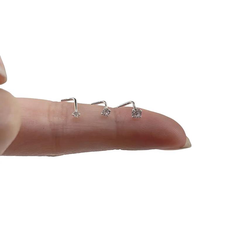 Khuyên đeo cánh mũi  Bac chữ L nhiều size xinh đẹp cho nam nữ đá trắng không đen - gỉ an toàn giúp nhanh lành lỗ xỏ Voi