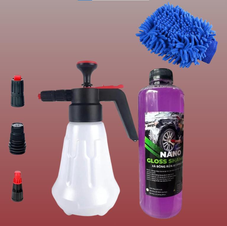 Combo rửa xe hương nho (bình bọt tuyết 2L, xà bông rửa xe hương nho và găng tay rửa xe) Phụ Kiện Lau Xe giay  rua dầu  rửa  sên bọt  tuyết  rửa  xe  ô  tô