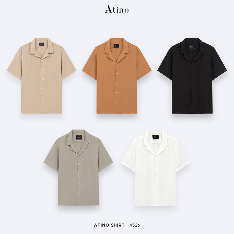 Áo Sơ Mi Cộc Tay Cuban Shirt Nam Trơn ATINO L.6.4526 Menswear Cổ Tròn Đen sominam dep áo sơ áo sơ