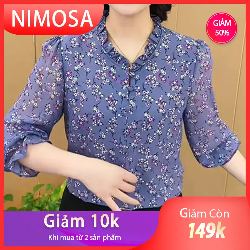 NIMOSA - Áo Sơ Mi Nữ Công Sở.Áo Kiểu Trung Niên Tay Lỡ Đi Chơi Đi Làm Top Women